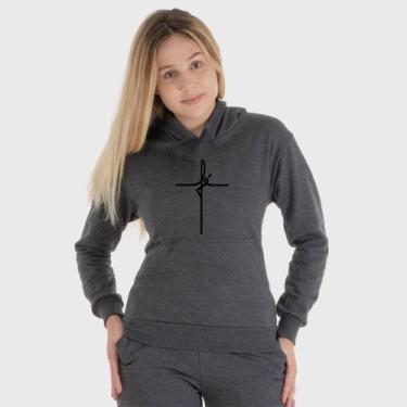 Imagem de Moletom Canguru Feminino Fé com Capuz e Bolso - Benellys, M, Chumbo