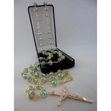 Imagem de Terço cristal aust. verde claro 8x6mm esp. - folh. ouro - armazem