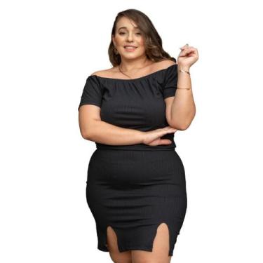 Imagem de Vestido Canelado Plus Size Ciganinha Dupla Fenda - Ziriguipê, Manequim
