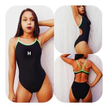 Imagem de Maiô Swim Preto Det. Rosa ou Verde para natação ou hidroginástica Hidr