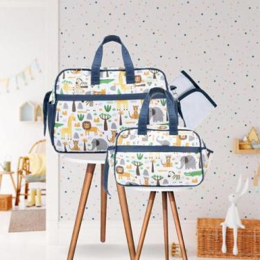 Imagem de Kit Bolsa Maternidade 3 Peças Trocador Animais Safari Bebê - Espera Fe