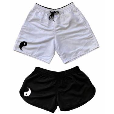 Imagem de Kit Casal Combinando Bermuda Short Moda Verão Praia Yin Yang Amor Namo