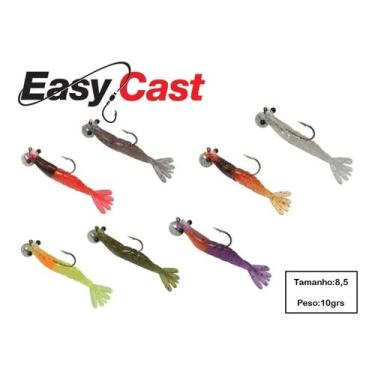 Imagem de Kit 7 Camarão Artificial Easy Cast 8,5cm Com Jig Head 10gr - Para Roba
