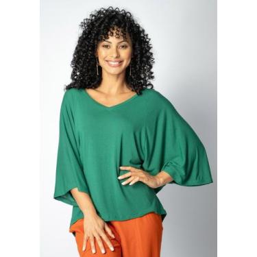 Imagem de Blusa Ampla Morcego Guyrá Manga 3/4 Malha Verde Esmeralda - Amazonia V