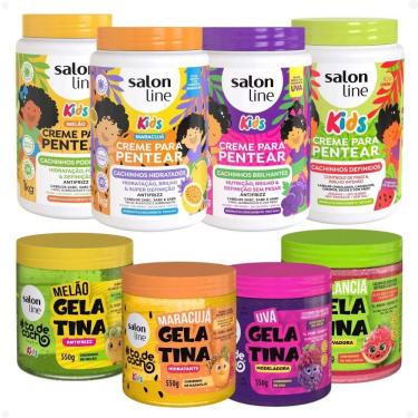 Imagem de Kit Completo Salon Line Kids: 4 Cremes e 4 Gelatinas Melão, Maracujá, Uva e Melancia