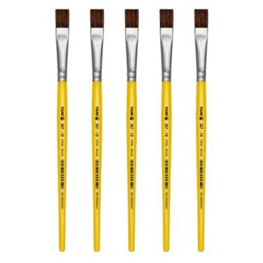 Imagem de Kit 05 Pincel Escolar Chato Nº 10 Amarelo - 267-10 - Tigre