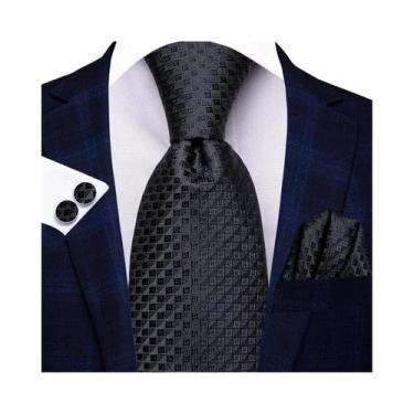 Imagem de Gravata de Seda Paisley Preta para Homens - Conjunto com Lenço e Aboto