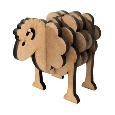 Imagem de Porta Copo e Enfeite de Mesa Ovelha 3D 15x7,7x10,2cm MDF 6mm Madeira -