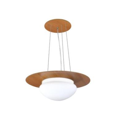 Imagem de Pendente de Madeira Saturno Vidro Oval 40 cm Freijó/Branco - Madeluz