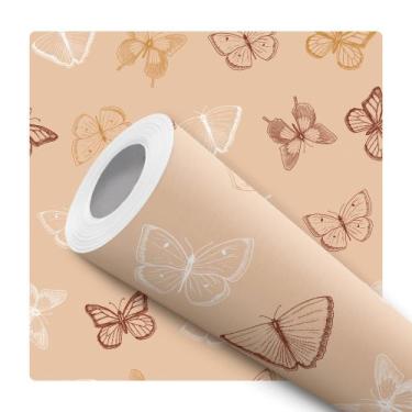 Imagem de Papel de Parede Adesivo Bege Marrom Borboletas Delicado Infantil Moder