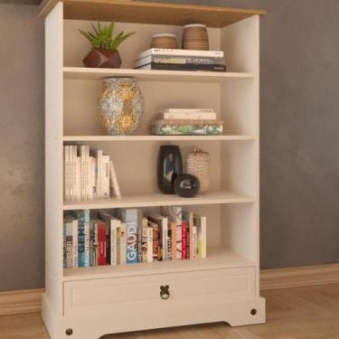 Imagem de Estante Baixa 119,5x82,5cm 1 Gaveta Smile Creme/Carvalho - Serpil Baby