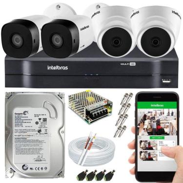 Imagem de Kit CFTV 4 Câmeras Intelbras Internas e Externas 100% INTELBRAS