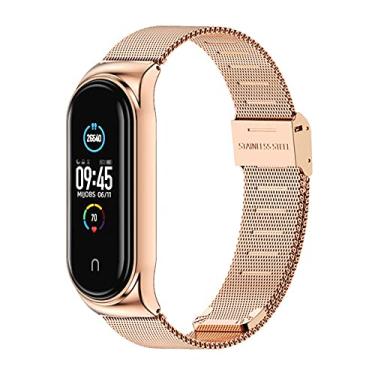 Imagem de Pulseira de substituição para Amazfit Band 5, pulseira de metal compatível com Amazfit Band 5, acessórios de pulseira de aço inoxidável (ouro rosa)