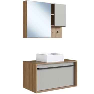 Imagem de Kit Gabinete com Cuba e Espelheira 80cm Mel Arenas PRODDY