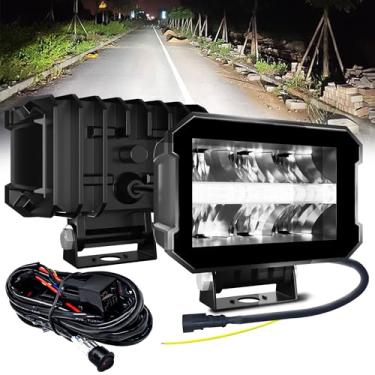 Imagem de TopAutoGear Refletor branco com DRL, refletor de LED, 12 cm, 80 W, 9000 lm, luz de vala para caminhão, SUV, ATV, UTV, Jeep Wrangler, motocicleta, par