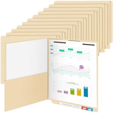 Imagem de Skyygemm Pacote com 24 pastas de classificação com bolso grande Manila End Tab Fastener File Folders Prongs Employee File Folder para arquivos médicos, documentos, relatórios de escritório, 24 x 28