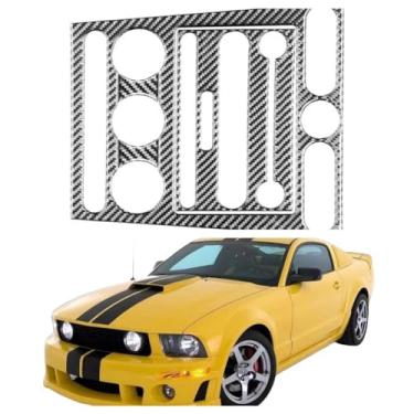 Imagem de IKUESM Compatível com Ford Mustang GT 2005-2009 S197 Acessórios Interior de fibra de carbono Console central do carro Adesivo do painel de CD Decalque da tampa da moldura(A set(black))