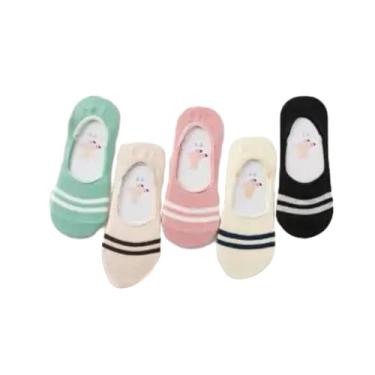 Imagem de chanstore Meias curtas para estudantes primavera e verão cor sólida tipo barco respirável invisível meias listradas totalmente invisíveis - 5 pares/bolsa