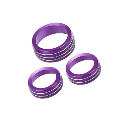 Imagem de Partuto Decalques de maçanetas de ar condicionado de carro capa de botão de interruptor de rádio AC para Dodge Durango 2014-2020 para Jeep Cherokee Grand Cherokee 2014-2021 roxo (conjunto de 3)