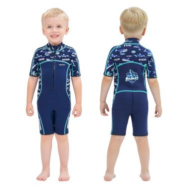Imagem de Goldfin Roupa de mergulho infantil para meninos e meninas, 3 mm Shorty Wetsuits neoprene frontal zíper roupas molhadas para esportes aquáticos surfe natação snorkeling mergulho azul tamanho 2