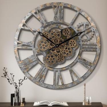 Imagem de Lafocuse Relógio de parede de engrenagem móvel real de 58 cm, relógio de parede grande de madeira Steampunk para decoração de sala de estar, casa de fazenda