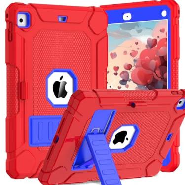 Imagem de BMOUO Capa para iPad 6ª 5ª geração (9,7 polegadas, 2018/2017), capa protetora à prova de choque para iPad 9,7 com suporte/suporte de lápis integrado para iPad 6ª/5ª geração, Air 2, vermelho e azul