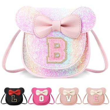 Imagem de izuzta Bolsa infantil para crianças 1 2 3 4 5 6 7 8 anos de idade bonito mouse orelha laço bolsa transversal presente de aniversário, Bolsa pequena/brilhante/letra rosa, B, B