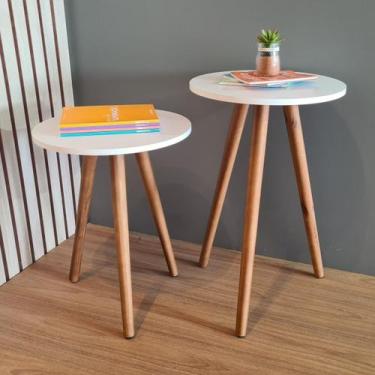 Imagem de Mesas De Canto Pé Palito Redonda 2 Mesas Retro - kelan, Branco