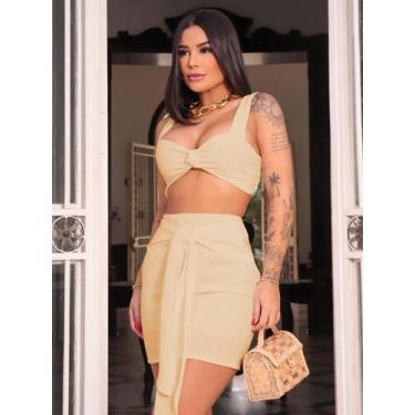 Imagem de Conjunto Feminino com Saia e Top com Amarração na Cintura em Linhão - 
