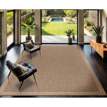 Imagem de CAMILSON Tapete de juta fácil 20 x 25 cm, tapetes de fibra de cor natural para sala de estar, pátio e cozinha, design de sisal boêmio, fácil de limpar, lavável tapete externo Alfombras (20 x 25)