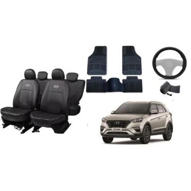 Imagem de Conjunto de Capa de Couro + Capa de Volante + Tapete para Carro Creta 