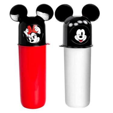 Imagem de 2 Potes Multiuso Mickey e Minnie Vermelha Estojo Lápis Guarda Pasta Es
