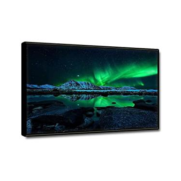 Imagem de JZSDGB Quadro preto - impressões em tela arte de parede Aurora Boreal imagens - céu estrelado verde paisagem pinturas de arte impressão em tela - pôster de luzes do norte - imagens modernas para