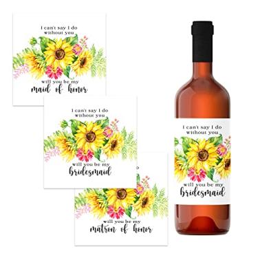 Imagem de Etiquetas de vinho de dama de honra girassol Maid of Honor e Matron of Honor - Adesivos de atendentes nupciais - Pedir ideias para presentes de festa de casamento - Conjunto de 12 - Paper Clever Party