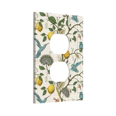 Imagem de Lhdlnn Boho Blue Bird Light Switch Cover Duplex Capa de tomada amarela limoeiro placa de parede decorativa para banheiro, quarto, casa, 12,7 x 7,6 cm