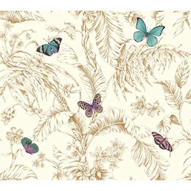 Imagem de York Wallcoverings Papel de parede removível Ashford Toiles Papillon, dourado/azul/roxo