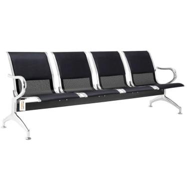 Imagem de Cadeira Longarina Preta Com Estofado Preto 4 Lugares