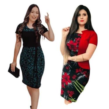 Imagem de Combo 2 Vestidos Feminino Evangélico Qualidade Tecido Grosso Manga Cur