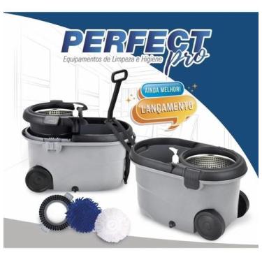 Imagem de Balde Perfect Mop Move Inox 3 Refis Recipiente Sabão E Rodas +02 Refil