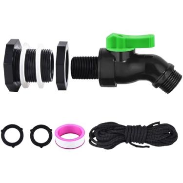 Imagem de Kit de torneira de barril de chuva de alto fluxo com encaixe de anteparo, válvula de drenagem de barril de chuva para barril de água da chuva, tanques de água, tambor de 55 galões, saída 3/4 GHT