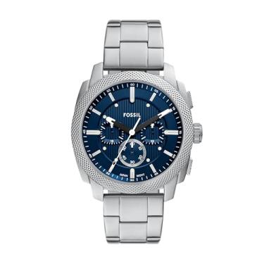 Imagem de Fossil Relógio masculino de aço inoxidável com cronógrafo, Prata/azul, 44MM