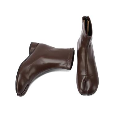 Imagem de Cuctos Botas femininas Tabi, bico dividido, cano baixo, salto baixo, botas de couro artificial, Marrom, 42