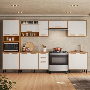 Imagem de Cozinha Modulada 6 Peças Napoles 14 Portas 2 Gavetas e Nicho para Forno Cinamomo/Off White