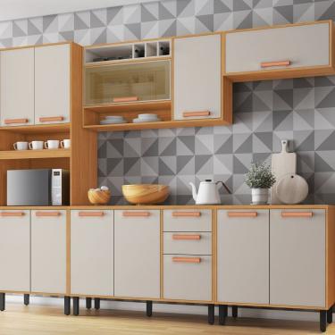 Imagem de Cozinha Modulada 5 Peças 12 Portas 2 Gavetas e Nicho para Forno Napoles Cinamomo/Off White