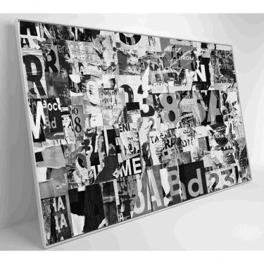 Imagem de Quadro Colagem De Letras Em Preto E Branco Medidas 90x60 Cm Impressão Adesivo Fotográfico