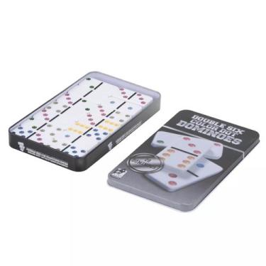 Imagem de Dominó Osso Caixa de Metal Peças Coloridas Double Six - Unyhome, Preto