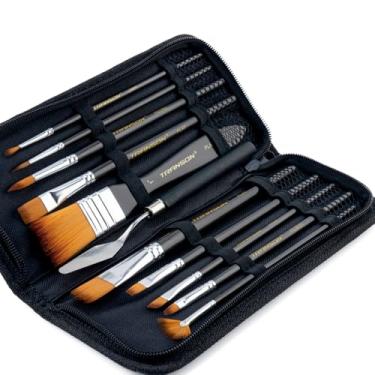 Imagem de Transon Kit de pincéis de pintura, 10 pincéis artísticos e 1 espátula com estojo de pincel