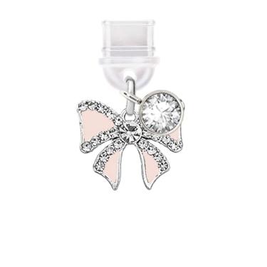 Imagem de ELISE & FONDA TP551 Tipo-C porta de carregamento antipoeira plugue arco cristal pingente de celular para iPhone 15/16/Samsung/OnePlus/Xiaomi/oppo telefones Android (rosa), approx. 2 cm (L) x 0.4 cm (D