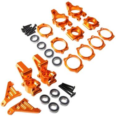 Imagem de GTBRacing Conjuntos de montagem de cubo de roda dianteira traseira de alumínio CNC para carro RC 1:5 HPI KM Rovan Baja 5B 5T 5SC peça de caminhão de buggy (laranja)