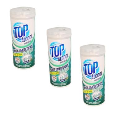 Imagem de Panos Lenços Umedecidos com Álcool 70% INPM para Limpeza Em Geral, Kit com 3 Potes (Eucalipto)